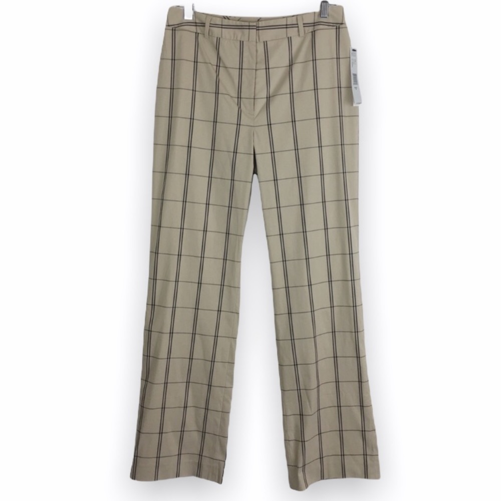 NWT Perry Ellis Womens Size 8 Black Tan Beige Windowpane Plaid Dress Work Pants